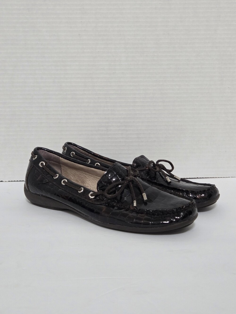 Sperry Tortoise Brown Patent Leather Boat Deck Slip On Loafer Shoes Size 6.5